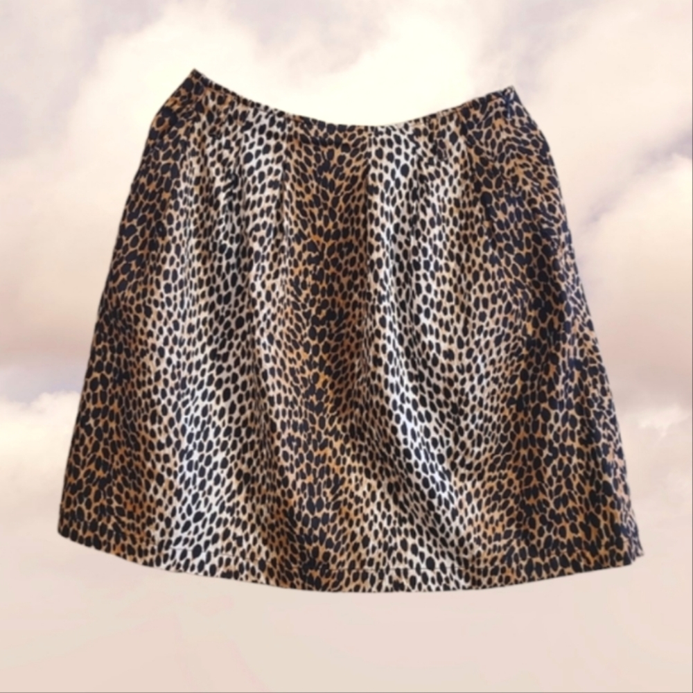 White House Black Market Leopard Pleated A-Line Skirt